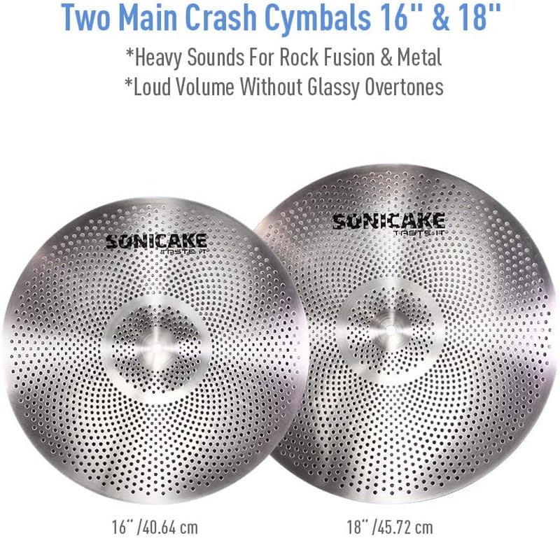 SONICAKE Low Volume Cymbal Pack Quiet Cymbal Set 14" Hi-Hat+16" Crash+18" Crash+20" Ride Cymbal Practice Set of 5pcs Silver - Image 4